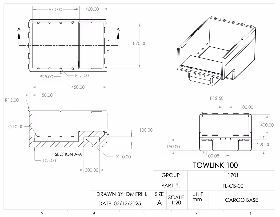 Technical drawing of the base of the bike cargo unit